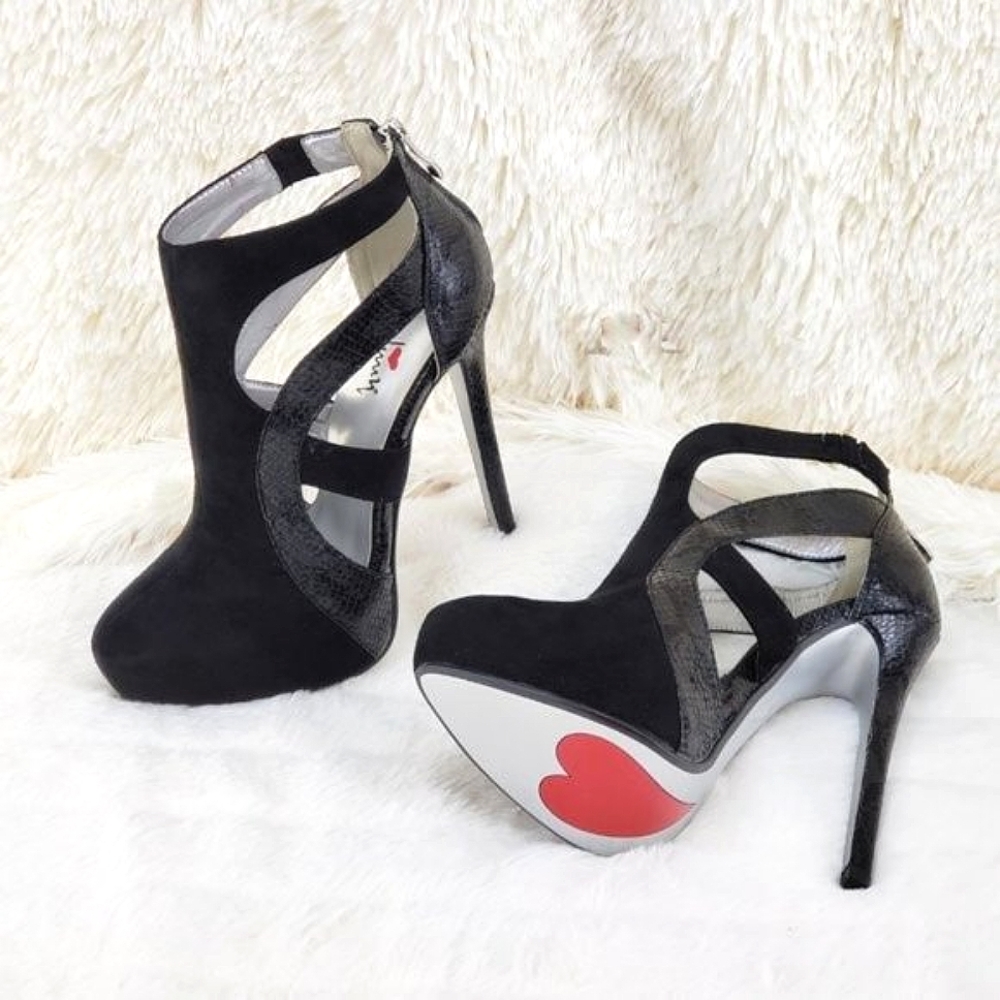 ☆ Luichiny Black Cut Out High Heel Ankle Boots - Picture 5 of 7